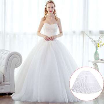 aingycy 6-Hoops Hoop Skirt Full A-line Bridal Dress Gown Slip Petticoat for Wedding Dress Crinoline Underskirt Ball Gown