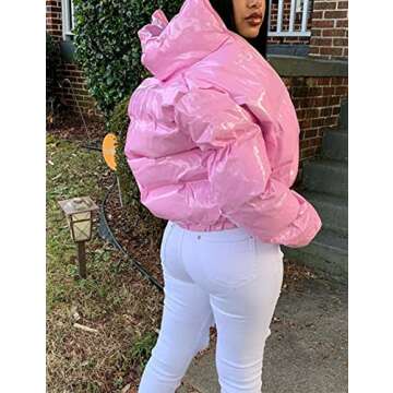 Stylish UANEO Women's Cropped Puffer Jacket in Pink