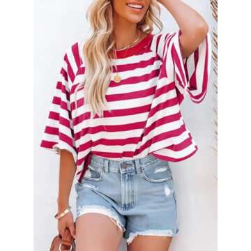 Dokotoo Summer Women’s Tops - Cute Striped Short Sleeve Shirts for Every Occasion