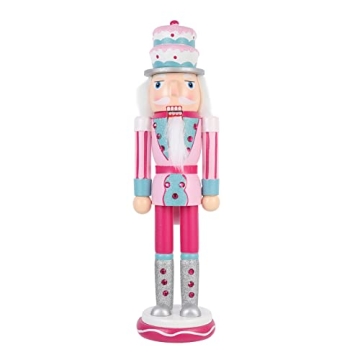 PRETYZOOM Christmas Nutcracker Soldier - Pink Wooden Christmas Decor (35CM/14In)