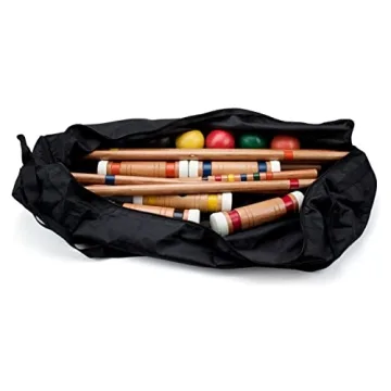 Six-Player Deluxe Croquet Set with Wooden Mallets, Colored Balls, & Sturdy Carrying Bag - Classic Outdoor Yard Game by Crown Sporting Goods