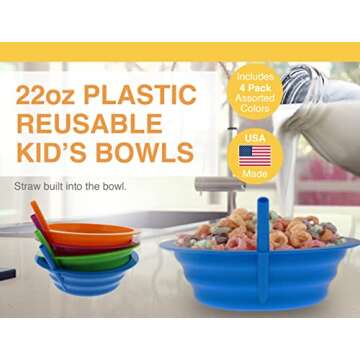 Arrow Home Products Sip-A-Bowl Set, 22oz, 4pk - BPA Free Straw Bowls for Kids To Sip Up Every Drop W...