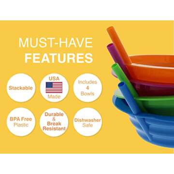 Arrow Home Products Sip-A-Bowl Set, 22oz, 4pk - BPA Free Straw Bowls for Kids To Sip Up Every Drop Without the Mess - Made in the USA, Great for Cereal, Ice Cream, Soup, Milk - Assorted Colors
