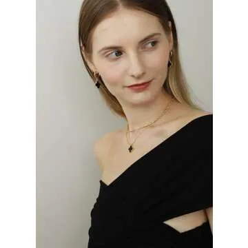 OZEL Layered Necklaces with Black Onyx Clover Pendant