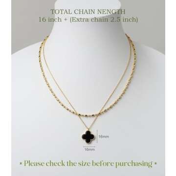 OZEL Layered Necklaces with Black Onyx Clover Pendant