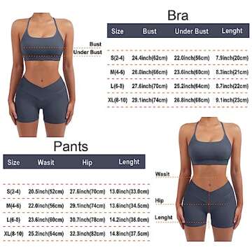 SUUKSESS Women V Cross Seamless Workout Sets Strappy Padded Sports Bra High Waist Booty Shorts (Grey Blue,M)