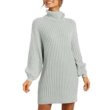 ANRABESS Women Oversized Sweater Dress Turtleneck Batwing Long Sleeve Ribbed Knit Loose 2024 Fall Winter Casual Short Dress A240hui-M Grey