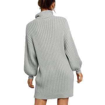 ANRABESS Women Oversized Sweater Dress Turtleneck Batwing Long Sleeve Ribbed Knit Loose 2024 Fall Winter Casual Short Dress A240hui-M Grey