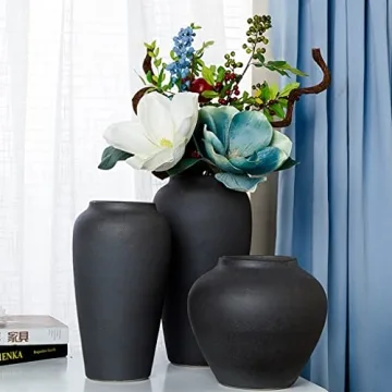 Hand Frosted Black Ceramic Vase for Elegant Home Decor