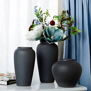 Hand Frosted Black Ceramic Vase for Elegant Home Decor