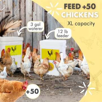 CHIKERS - ExtraLarge Automatic Chicken Feeder and Waterer Set || 12 Pounds / 3 Gallon || Poultry Coo...