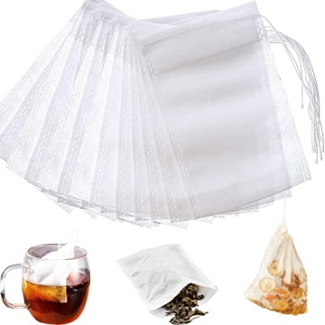LTKJ 100-pack Cotton Tea Filter Bags Coffee Filter with Drawstring for Spices Bath Soap Herbs Tea Cr...