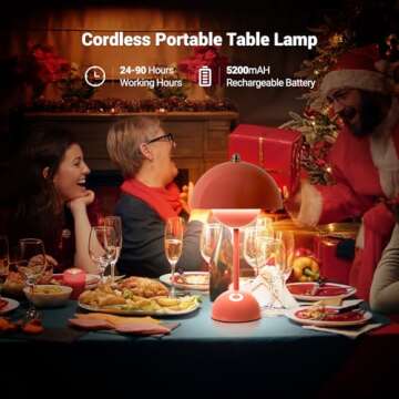 ZOOPEEN Modern Cordless Mushroom Table Lamp,5200mAh Rechargeable Battery Operated Flowerpot Lamp,3 Color Stepless Dimmable,Portable Bedside LED Desk Light,Perfect for Bedroom/Restaurant(Pink)