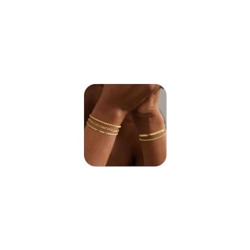 DEARMAY Dainty 14K Gold Chain Bracelets Set - Trendy Stackable Jewelry for Women