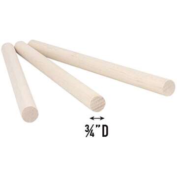 Pennsylvania Woodworks Maple Wooden Dowel Rods - 100% Solid Hardwood for Crafts & DIY - 10 Pack, Unf...