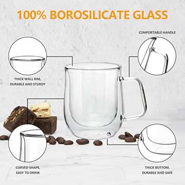 Espresso Cups Set of 4, Comfome 5 oz Double Walled Glass Coffee Mugs with Lead-free Borosilicate glasses Glass and 4 Spoons for Cappuccino, Latte and Espresso Machine