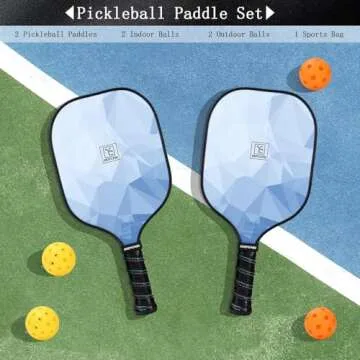 Pickleball Paddles Set of 2, USAPA Approved Pickleball Set, Fiberglass Lightweight Pickleball Rackets 2 Pack, 2 Outdoor Pickleball, 2 Indoor Pickleball Balls, 1 Pickleball Bag for Women and Men, Blue