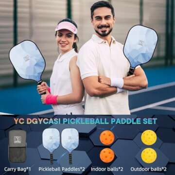 Pickleball Paddles Set of 2, USAPA Approved Pickleball Set, Fiberglass Lightweight Pickleball Rackets 2 Pack, 2 Outdoor Pickleball, 2 Indoor Pickleball Balls, 1 Pickleball Bag for Women and Men, Blue