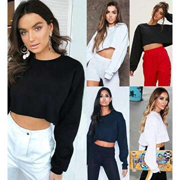 Kyerivs Crop Sweatshirt For Women Crewneck Long Sleeve Workout Tops-Black-Medium