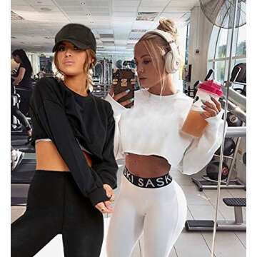 Kyerivs Crop Sweatshirt For Women Crewneck Long Sleeve Workout Tops-Black-Medium
