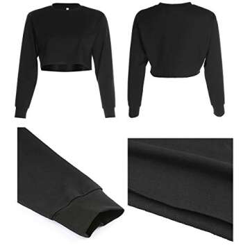 Kyerivs Crop Sweatshirt For Women Crewneck Long Sleeve Workout Tops-Black-Medium