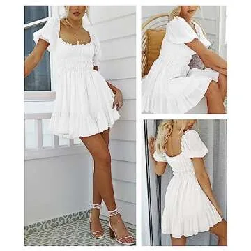 MIYIEONZ Women's Puff Sleeve Mini Dress for Summer