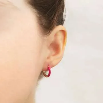 14K Gold Plated Sterling Silver Enamel Color Huggie Hoop Earrings for Women – Wide Range of Vibrant Color Options Available - Original (Regular) - Pink (Neon)