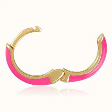 14K Gold Plated Sterling Silver Enamel Color Huggie Hoop Earrings for Women – Wide Range of Vibrant Color Options Available - Original (Regular) - Pink (Neon)