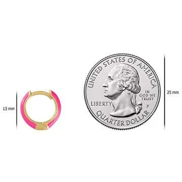 14K Gold Plated Sterling Silver Enamel Color Huggie Hoop Earrings for Women – Wide Range of Vibrant Color Options Available - Original (Regular) - Pink (Neon)