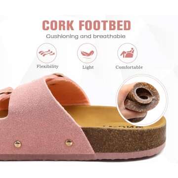 ONCAI Womens Comfortable Sandals Knock Off Clogs Sandals Women Dressy Summer Flat with Arch Support Two Strap Slip On Adjustable Buckle Slides Shoes for Women Pink Size 8