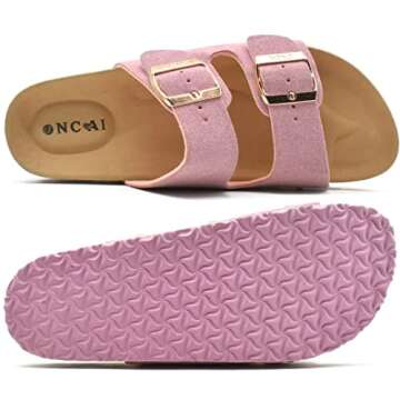 ONCAI Womens Comfortable Sandals Knock Off Clogs Sandals Women Dressy Summer Flat with Arch Support Two Strap Slip On Adjustable Buckle Slides Shoes for Women Pink Size 8