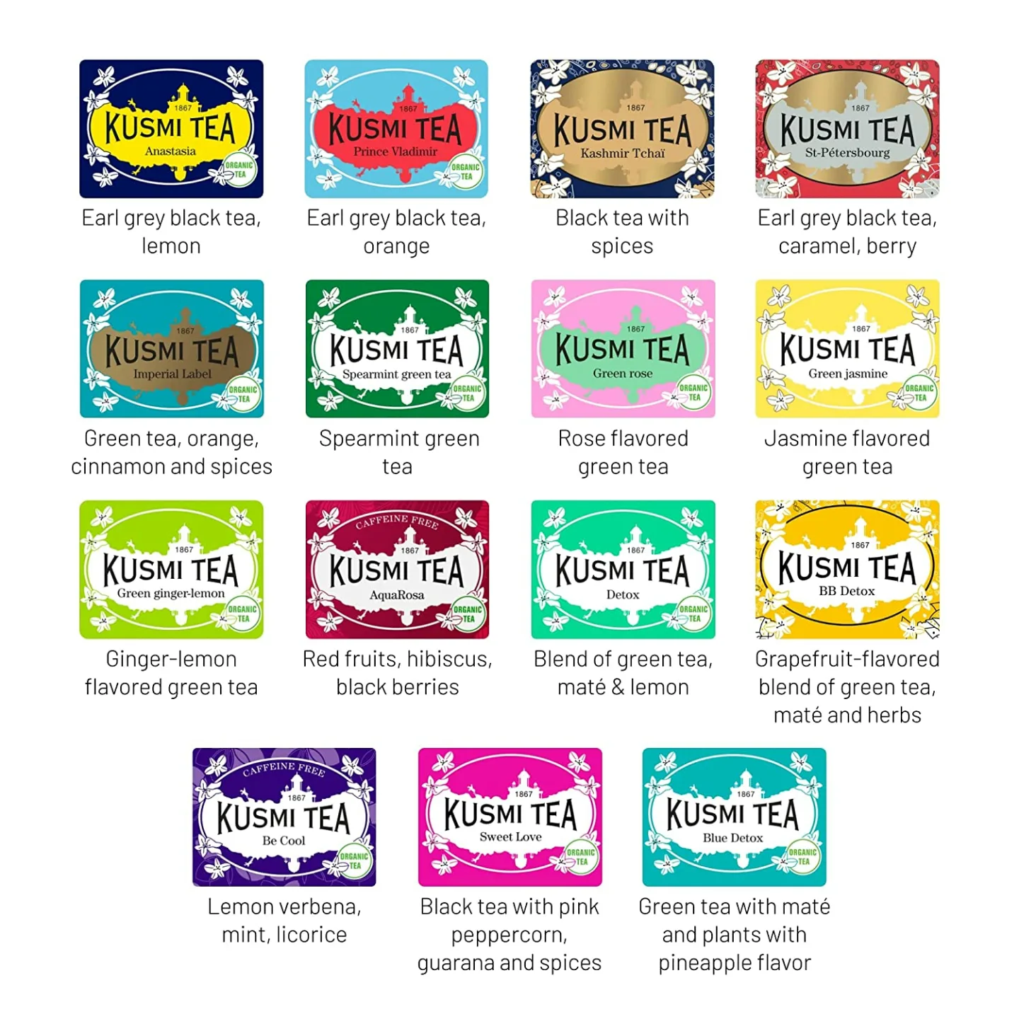 Kusmi Tea Collection Gift Set with 15 Miniature Tins