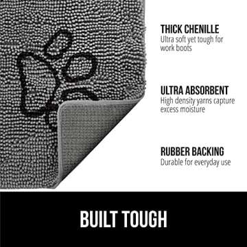 Gorilla Grip Ultra Absorbent Grippy Doormat for Muddy Dog Paws, 30x20 Machine Washable Soakstopper Rugs Cleaner Floors, Bed Mat for Dirty Dogs, Indoor Entrance Door Rug Pet Bed Mats Gray
