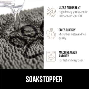 Gorilla Grip Ultra Absorbent Grippy Doormat for Muddy Dog Paws, 30x20 Machine Washable Soakstopper Rugs Cleaner Floors, Bed Mat for Dirty Dogs, Indoor Entrance Door Rug Pet Bed Mats Gray