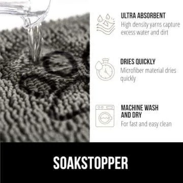 Gorilla Grip Ultra Absorbent Grippy Doormat for Muddy Dog Paws, 30x20 Machine Washable Soakstopper Rugs Cleaner Floors, Bed Mat for Dirty Dogs, Indoor Entrance Door Rug Pet Bed Mats Gray