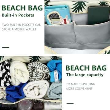 LEDAOU Large Beach Tote Waterproof Sandproof Zipper for Travel