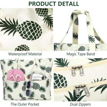 LEDAOU Large Beach Tote Waterproof Sandproof Zipper for Travel