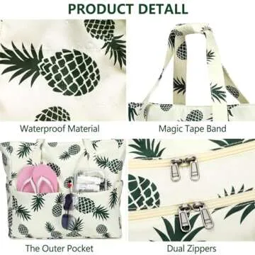 LEDAOU Large Beach Tote Waterproof Sandproof Zipper for Travel