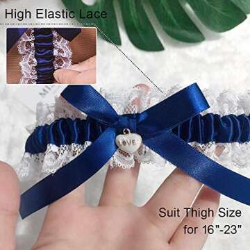 yanstar Blue Wedding Garters for Bride - Sexy Lace Wedding Garter Belt Something Blue Stretch Bridal Garter