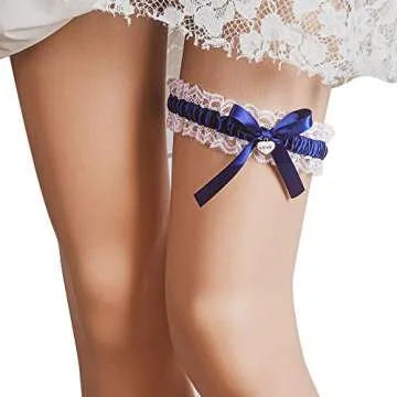 yanstar Blue Wedding Garters for Bride - Sexy Lace Wedding Garter Belt Something Blue Stretch Bridal Garter
