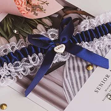 yanstar Blue Wedding Garters for Bride - Sexy Lace Wedding Garter Belt Something Blue Stretch Bridal Garter