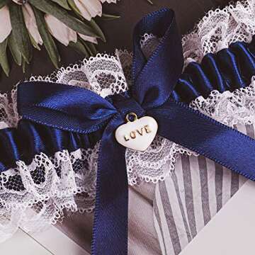 yanstar Blue Wedding Garters for Bride - Sexy Lace Wedding Garter Belt Something Blue Stretch Bridal Garter