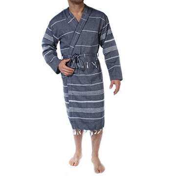 Cacala 100% Turkish Cotton Kimono Design Pestemal Unisex Bathrobe, Soft Hooded Luxury Robe for Men a...
