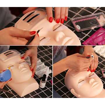 Pro 335Pcs Lash Eyelash Extension Kit, Mcwdoit Professional Lash Practice Kit with Flat Mannequin Head, Training Makeup Eye Lashes Grafting