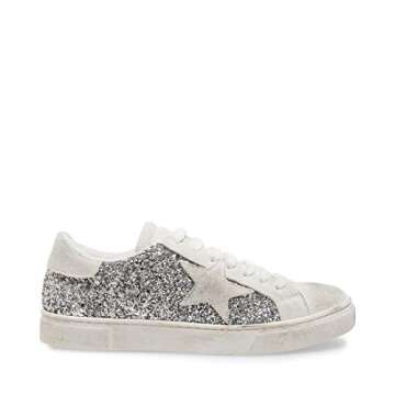 STEVEN by Steve Madden Women's Rubie Sneaker, Silver Glitter, 6 M US
