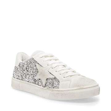 STEVEN by Steve Madden Women's Rubie Sneaker, Silver Glitter, 6 M US