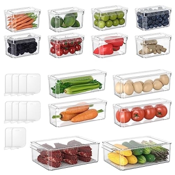 BOICHU Fridge Organizers and Storage - 14 Pack Clear Refrigerator Organizer Bins with Lid, 3 Size St...