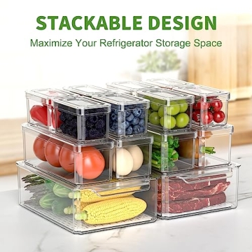 BOICHU 14 Pack Clear Refrigerator Organizer Bins with Lid