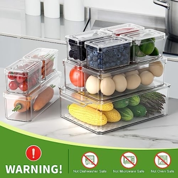 BOICHU 14 Pack Clear Refrigerator Organizer Bins with Lid