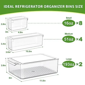 BOICHU 14 Pack Clear Refrigerator Organizer Bins with Lid